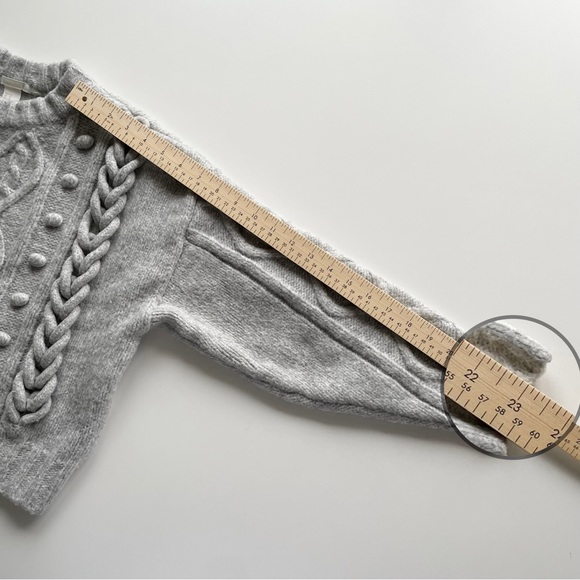 H&M Boxy Gray Cable Popcorn Chunky Knit Oversized Crewneck Wool Blend Sweater XS - Picture 9 of 10